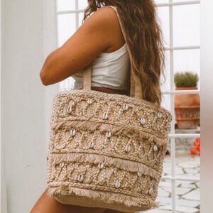 Salt + Umber Isla Jute Seashell Beach Tote Straw Boho